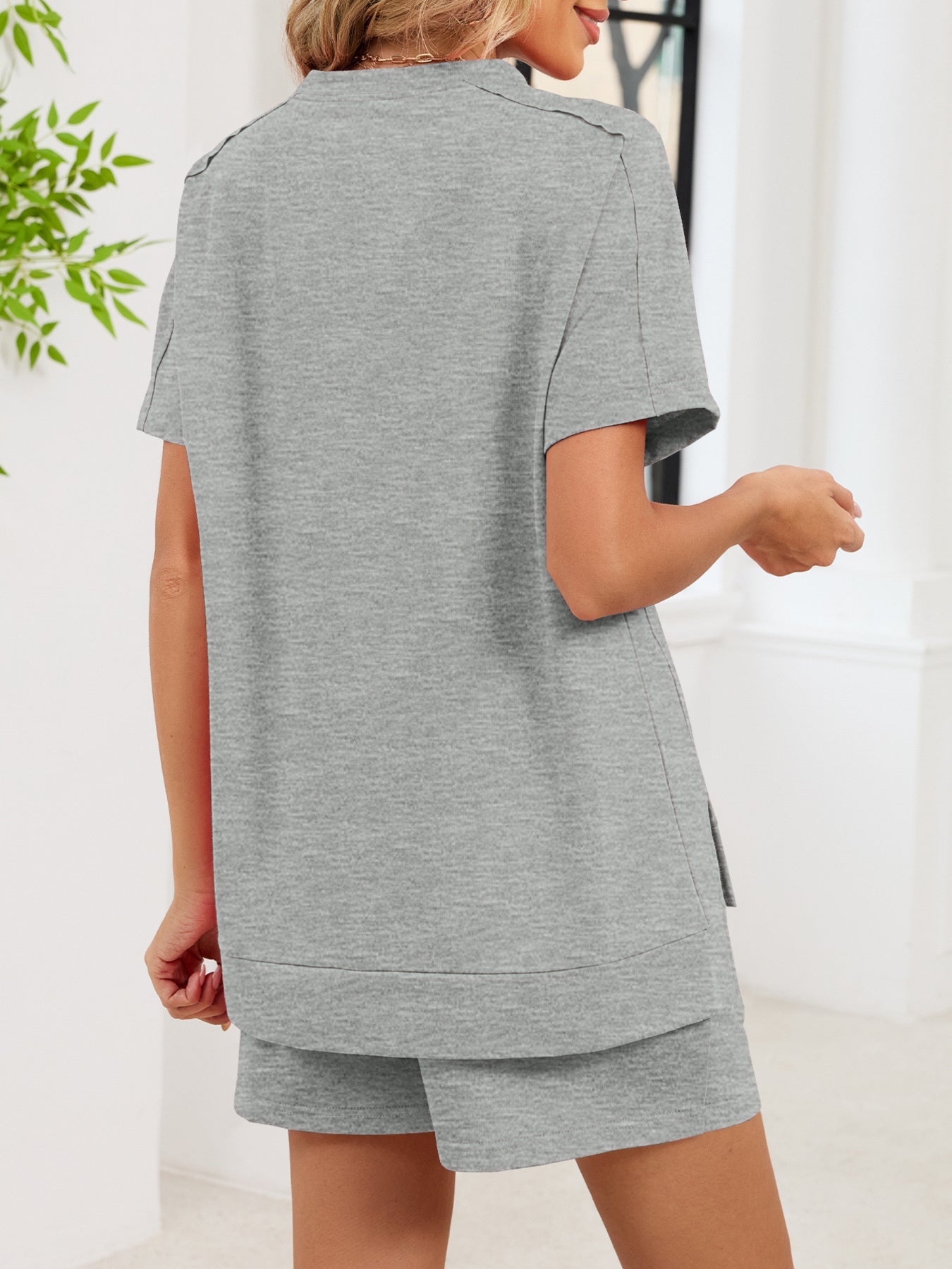 Women's Round Neck Short Sleeve T-Shirt and Shorts Lounge Set