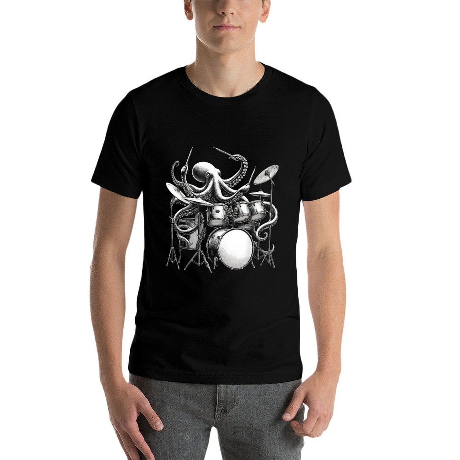 Octopus Playing Drums Retro Drummer  Heathered Texture T-Shirt