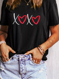 XOXO Valentines Heart Embroidered Casual Tee for Women