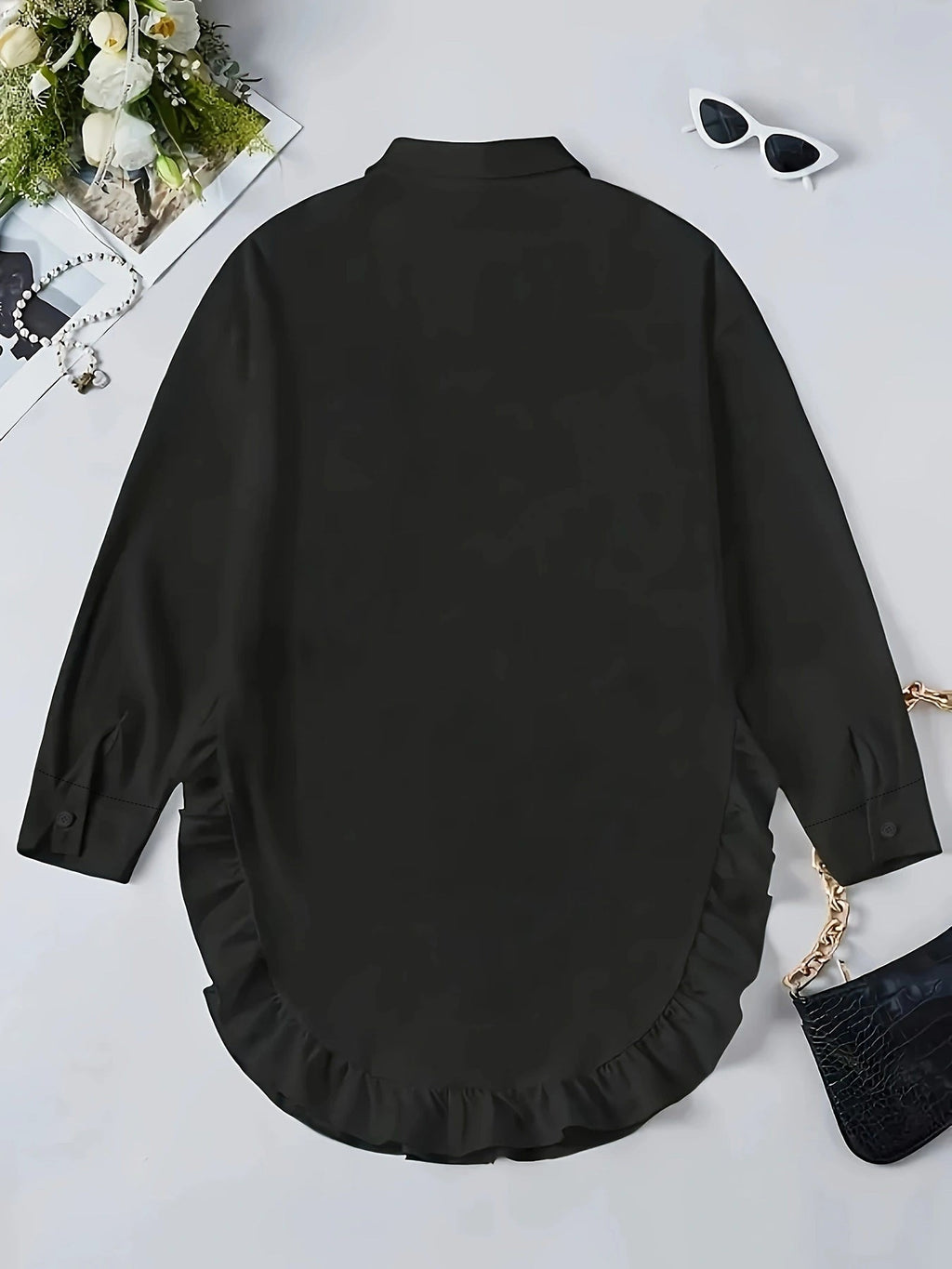 Hem Ruffled Casual Long Sleeve Shirt See size chart under “more details”