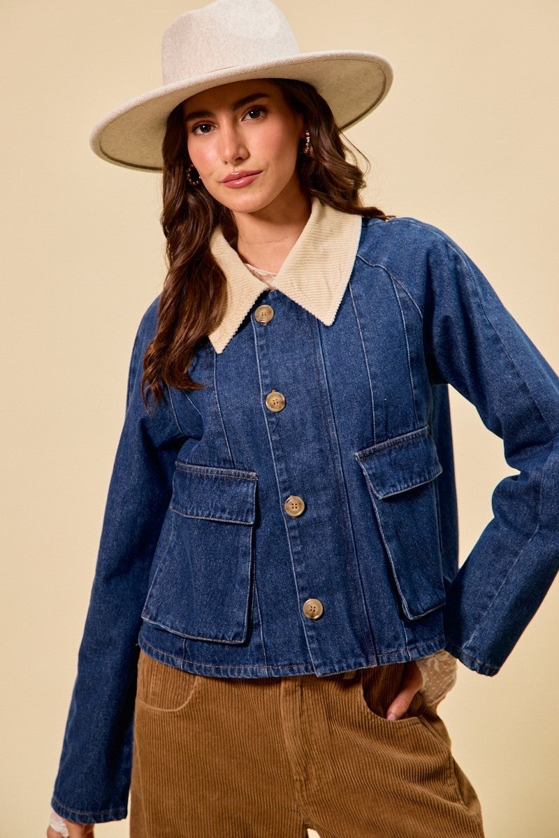 Zip Up and Buttoned Denim Jacket - Stylish Casual Outerwear