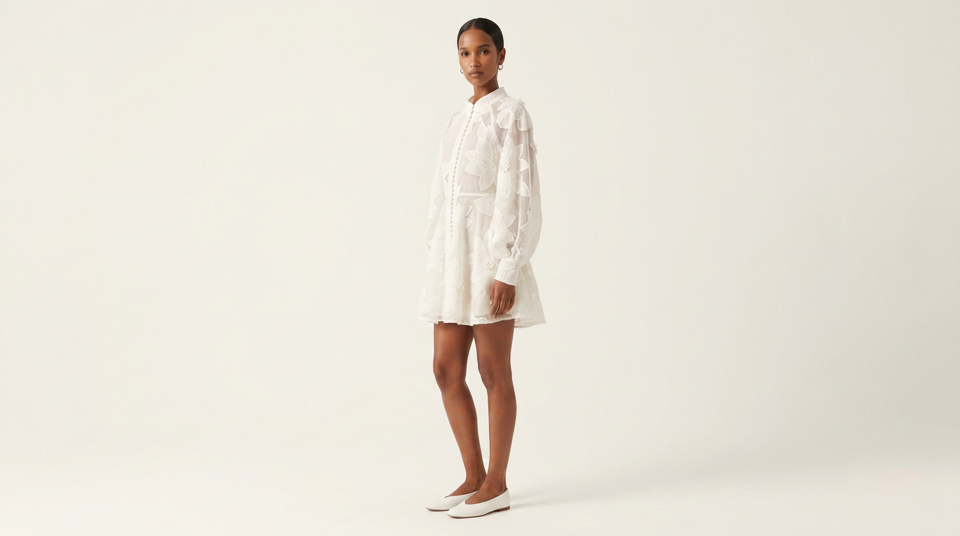 Ivory Organza Embroidered Mini Dress