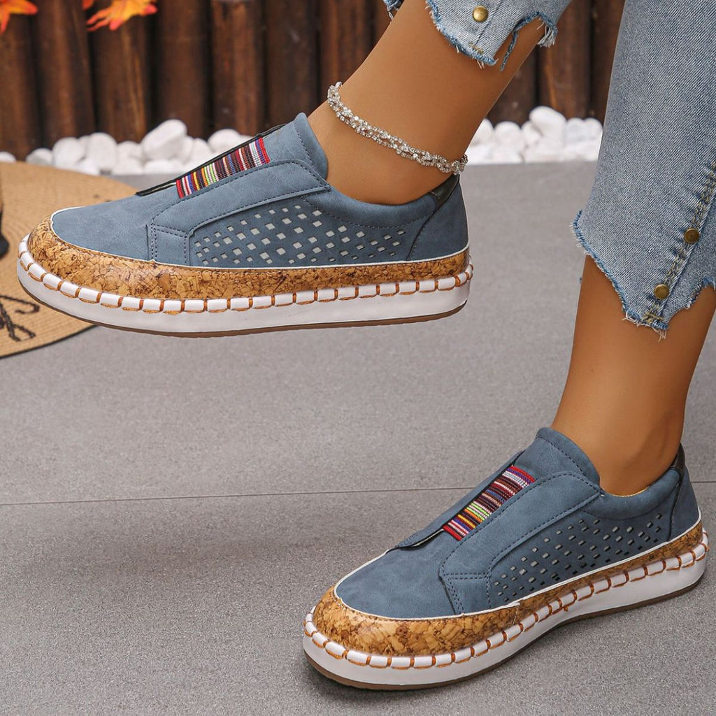 Women's Casual Slip-On Walking Sneakers with Cork Trim Detail