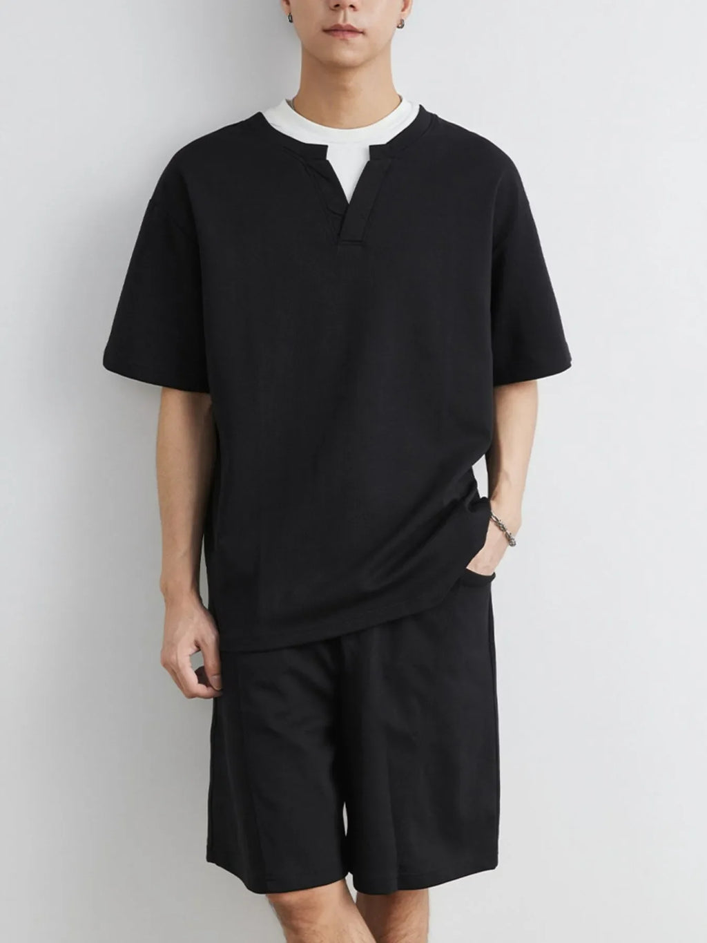 Men's Plus Size Half Sleeve Top and Shorts Set