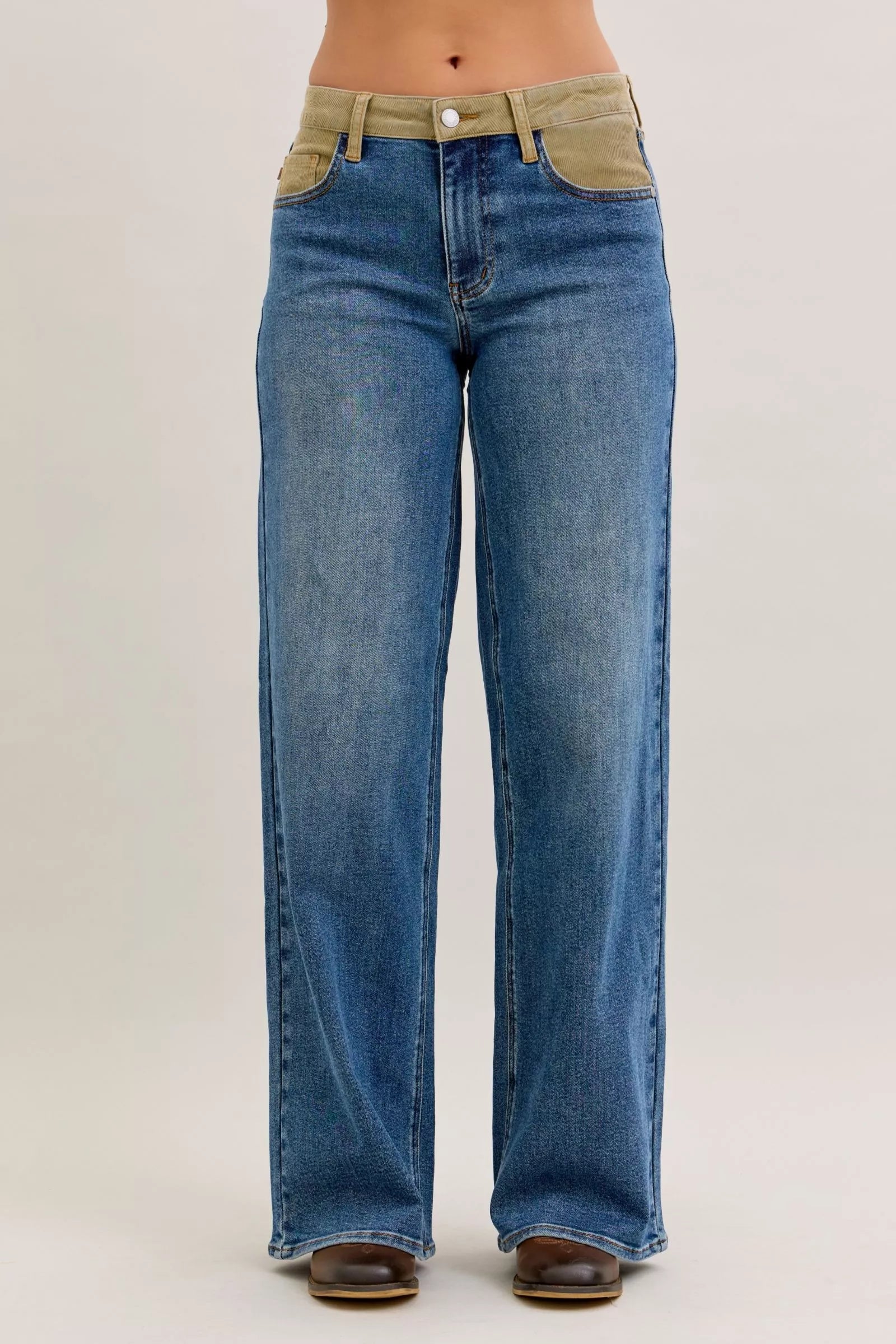 Judy Blue MR Column Straight Jeans With Corduroy Waist For Women Modern Comfortable Denim Chic
