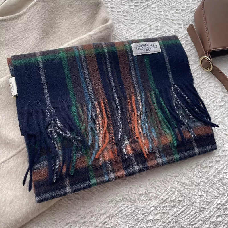 Wool Plaid Tassel Scarf - Cozy Winter Essential
