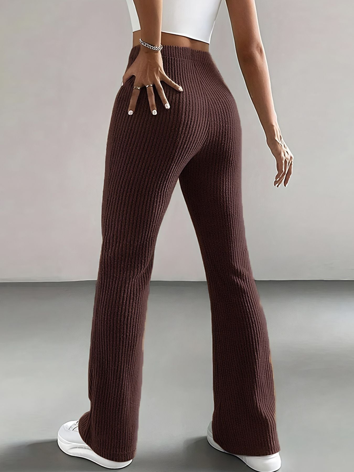 Women's High Waist Ribbed Knit Flare Pants Comfortable Casual