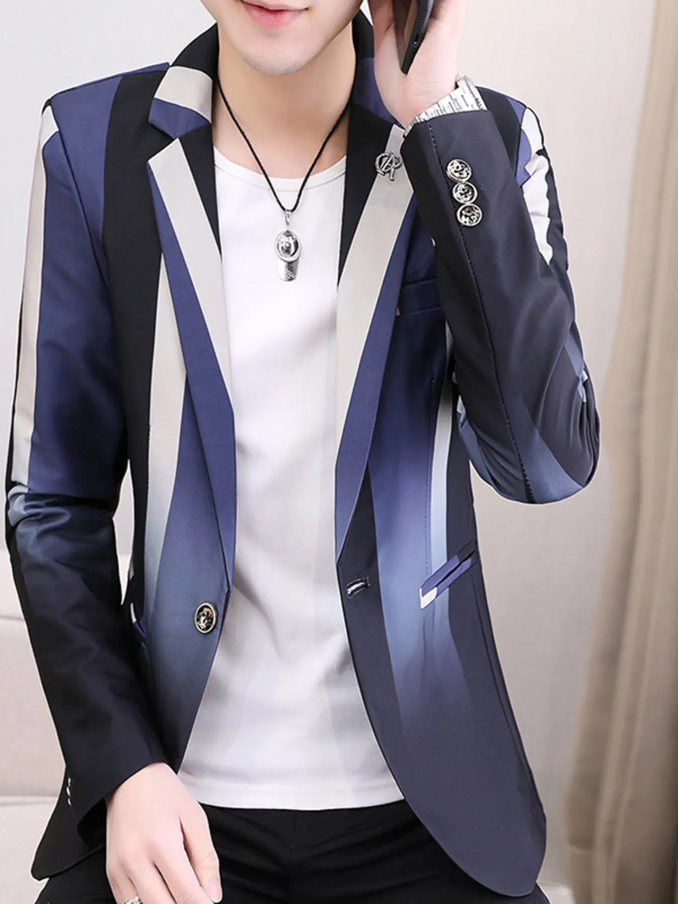 Men's Plus Size Gradient Striped Slim Fit Blazer