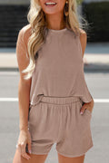 Smoke Gray Corded Sleeveless Short Outfit