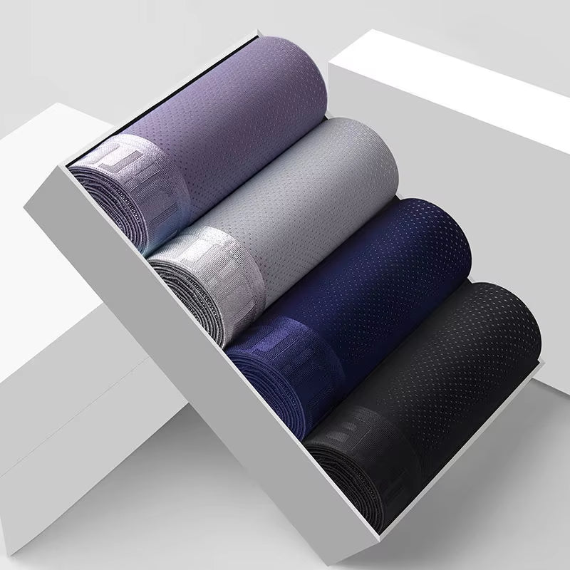 4Pcs Men'S Boxer Shorts Ice Silk Underwear plus Size Underpants Cool Breathable Sexy Slim Panties Mesh Lingerie Wholesale Lots