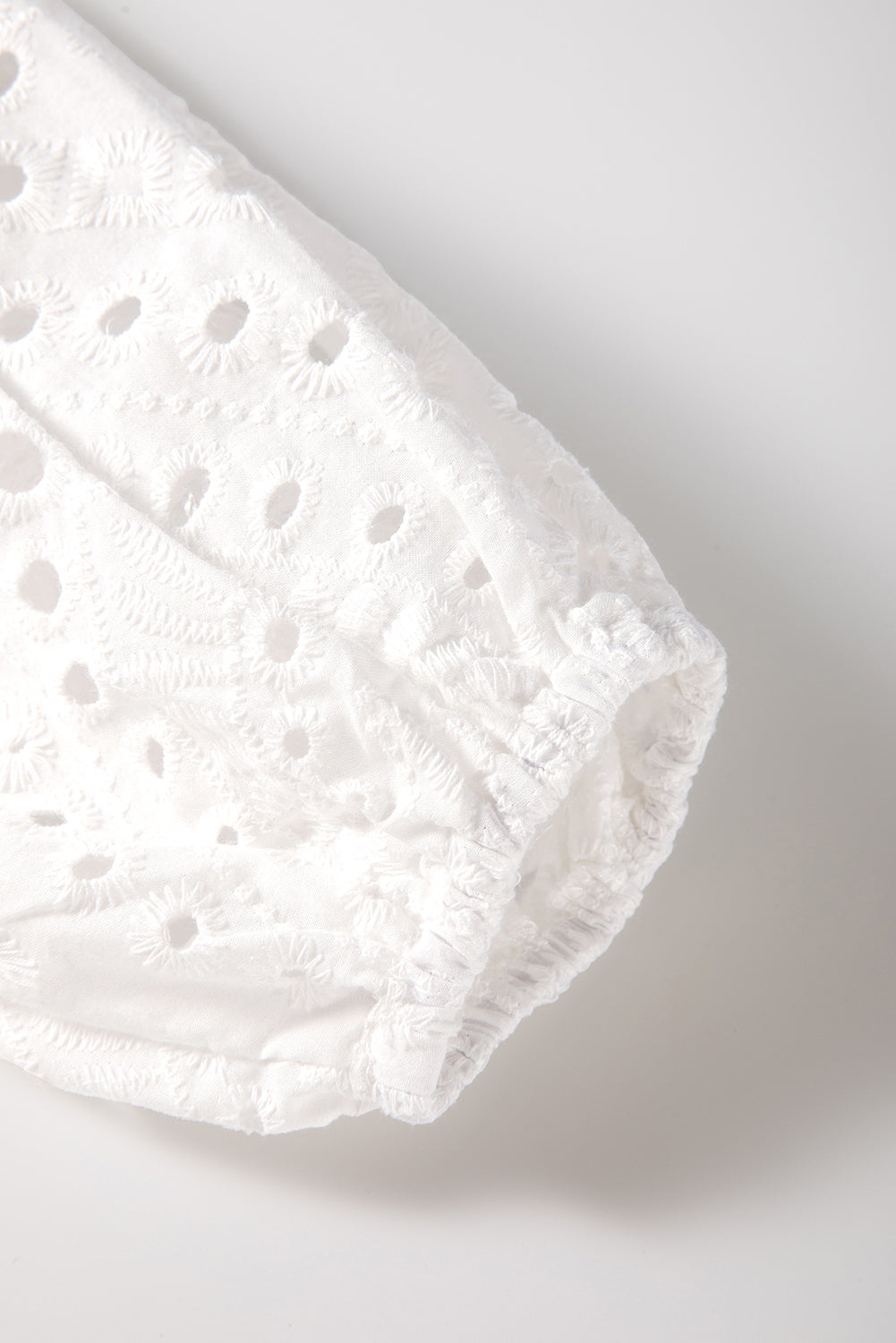 White Eyelet Puff Sleeve Blouse with V Neck