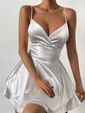 White Satin Layered Mini Cami Dress with Crisscross Tie Back
