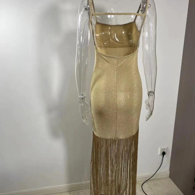 Autumn New Shiny Tassel Sling Dress