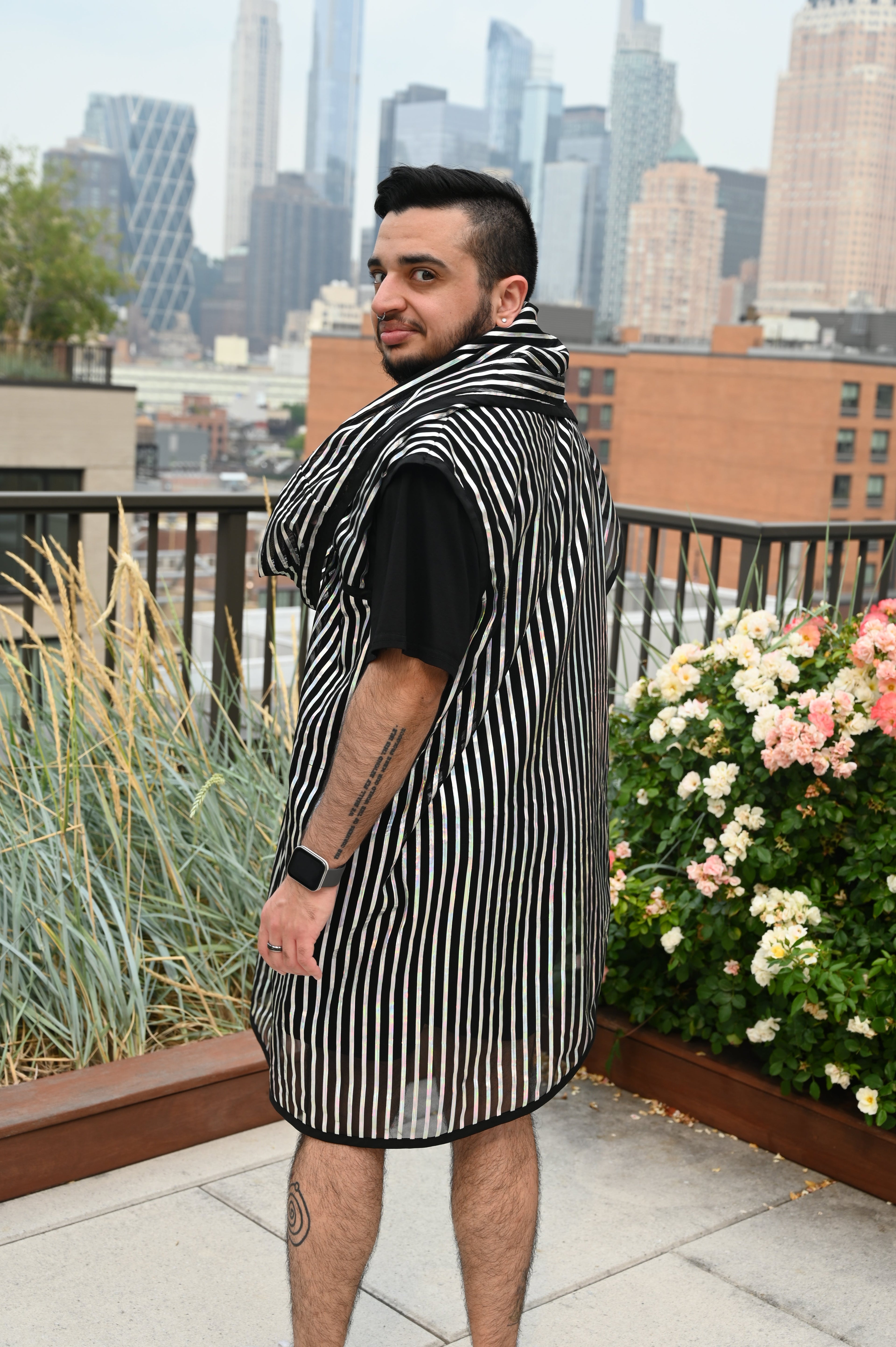 Translucent Striped Scarf Unisex Reversible Top