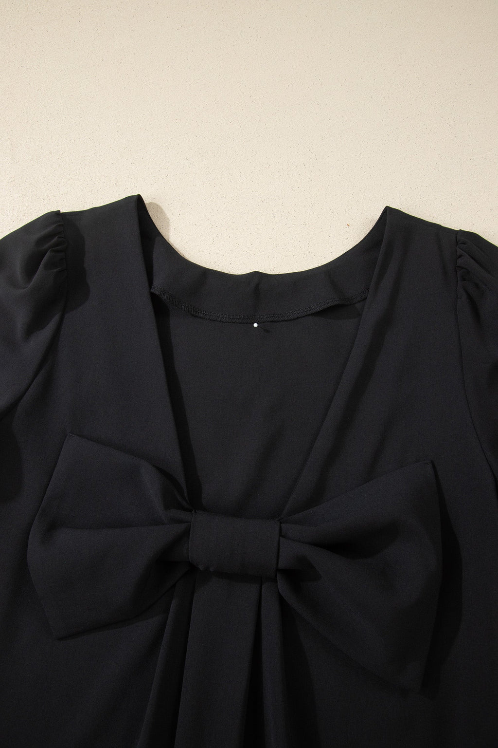 Black Bow Decor Backless Short Sleeve Shift Mini Dress