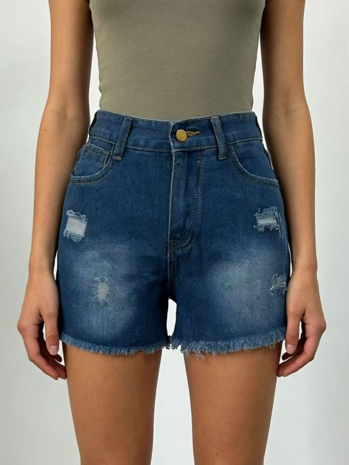 Women's High Rise Distressed Frayed Hem Denim Shorts