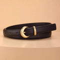 Women's Leather Belt with Crescent Moon Gold Buckle