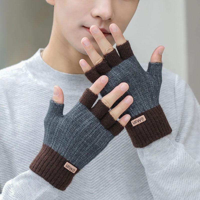 Men's Thick Knitted Half Finger Gloves