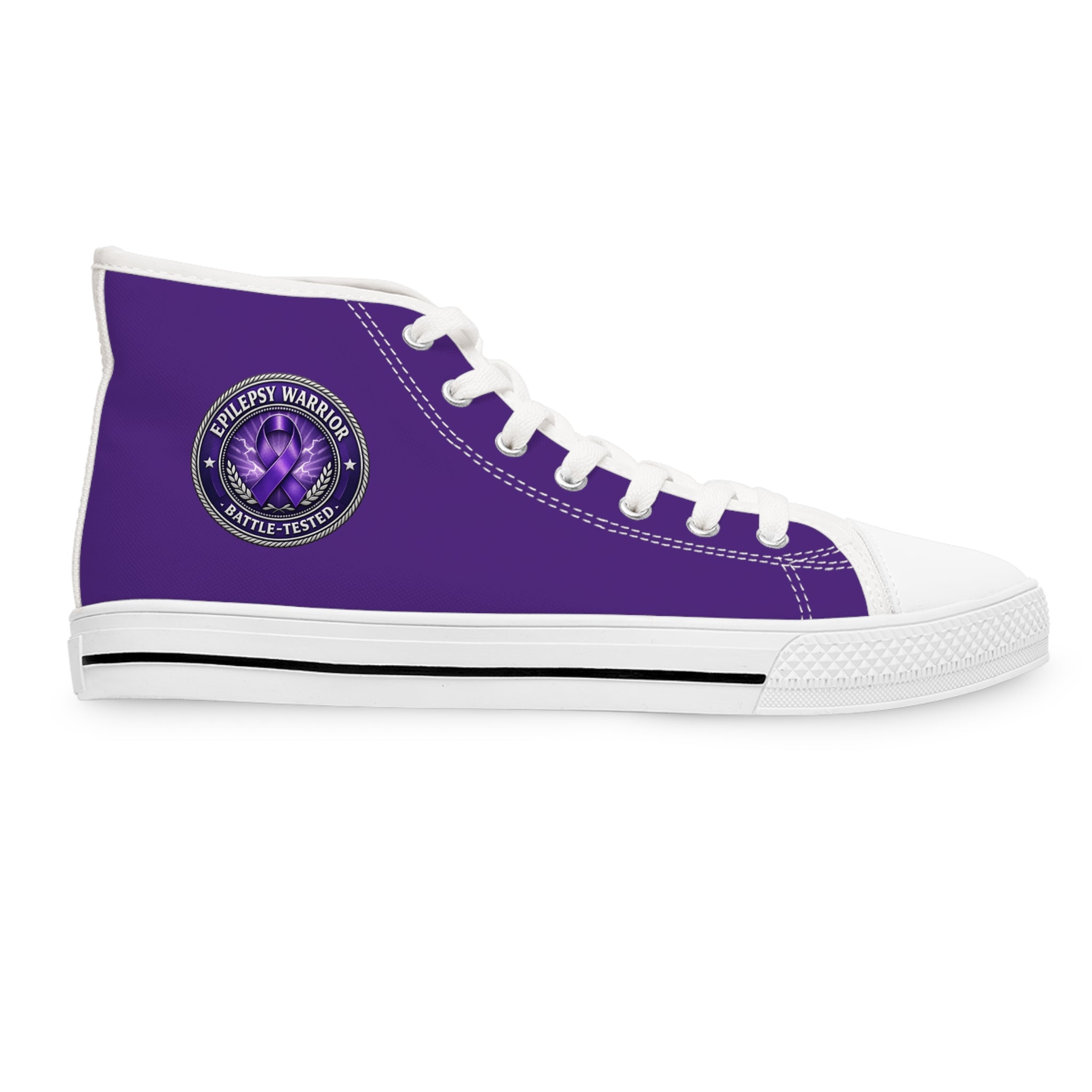 Women’s Purple High-Top Sneakers – Epilepsy Awareness Faux Seal Design