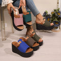 Women's Open Toe Platform Wedge Sandals PU Leather Slide Heels