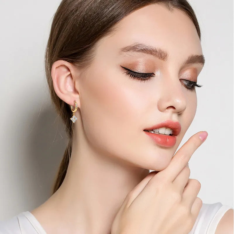 925 Sterling Silver Moissanite Hoop Drop Earrings