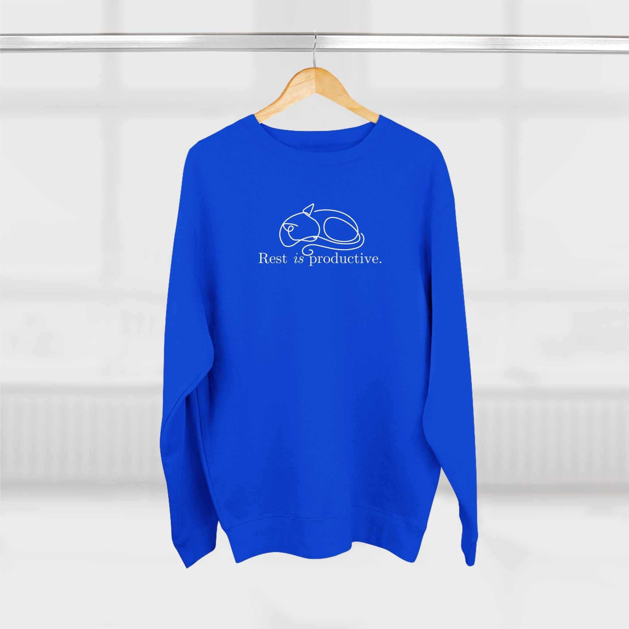 “Rest Is Productive” Minimalist Cat Sweatshirt – Comfort Fleece Pullover