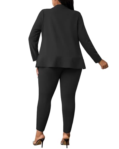 Aro Lora Womens Plus Size 2 Piece Outfits Pantsuits Long Sleeve Ruffle Irregular Hem Open Front Blazer Pant Set