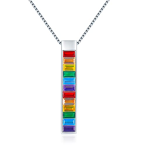 KoyeKei Pride Necklace Gifts for Women Men 925 Sterling Silver Rainbow Pride Pendant LGBT Gay Necklace Jewelry Gifts for Lesbian