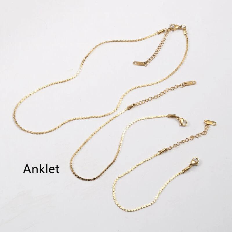 Titanium Steel Gold Plated Necklace Anklet Bracelets set