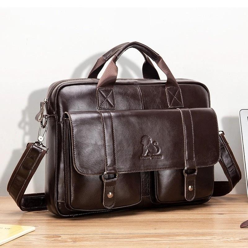 Cowhide Men's Briefcase Large Capacity