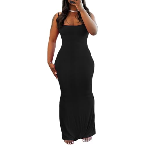 PINSV Women Summer Long Dress Casual Slip Sexy Sleeveless Bodycon Maxi Dresses for Women