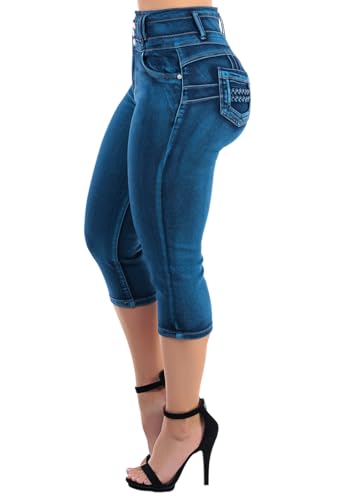 Moda Xpress Women's Juniors Ultra High Waist Butt Lifting Stretch Denim Capris Push Up Sculpting Body Shaping Comfortable Fit
