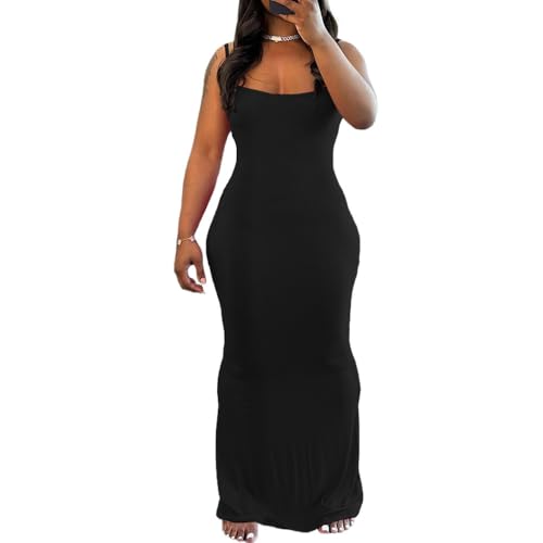 PINSV Women Summer Long Dress Casual Slip Sexy Sleeveless Bodycon Maxi Dresses for Women