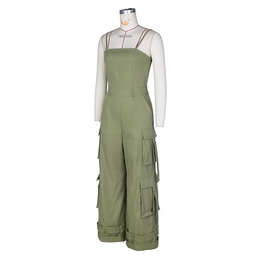 BOKITECAO Womens Cargo Jumpsuit Sexy One Piece Outfit Wide Leg Romper Multi Pockets Overalls