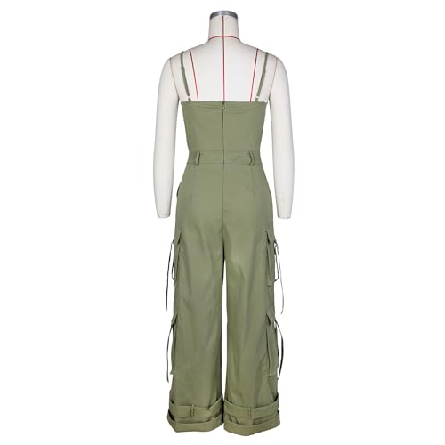BOKITECAO Womens Cargo Jumpsuit Sexy One Piece Outfit Wide Leg Romper Multi Pockets Overalls