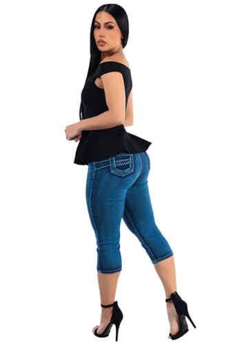 Moda Xpress Women's Juniors Ultra High Waist Butt Lifting Stretch Denim Capris Push Up Sculpting Body Shaping Comfortable Fit