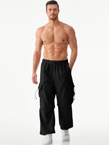 JMIERR Men's Baggy Cargo Pants Trendy Casual Parachute Pant Loose Fit Harem Joggers with Pockets for Streetwear