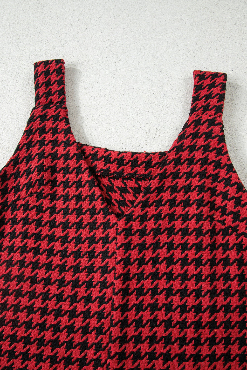 Khaki Houndstooth Print V Neck Sleeveless Mini Dress