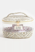 Woven Clear Cosmetic Case with Gold Accents and Floral Interior