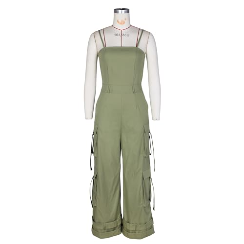 BOKITECAO Womens Cargo Jumpsuit Sexy One Piece Outfit Wide Leg Romper Multi Pockets Overalls