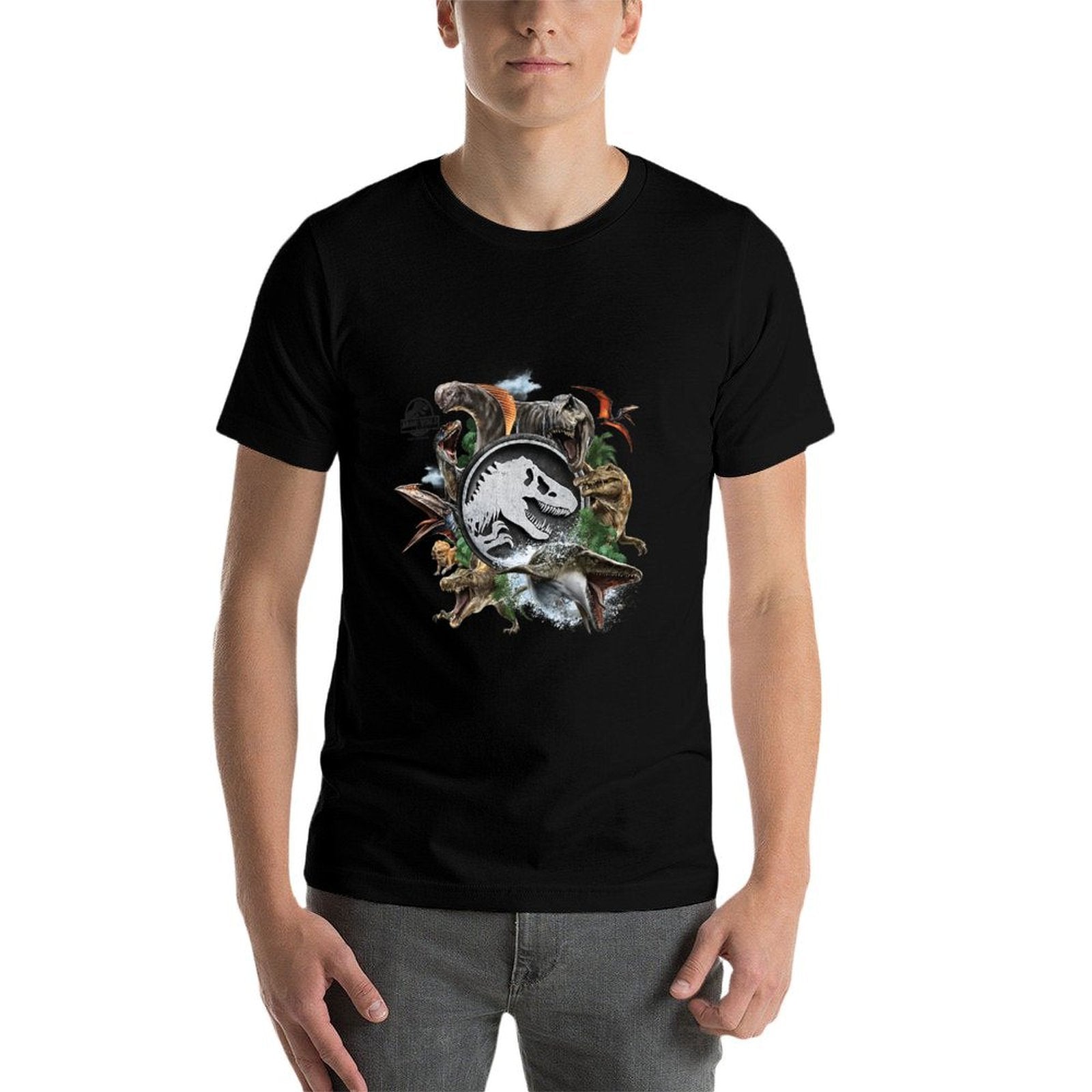 Jurassic World Rebirth Circle Logo Dinosaurs  Heathered Texture T-Shirt
