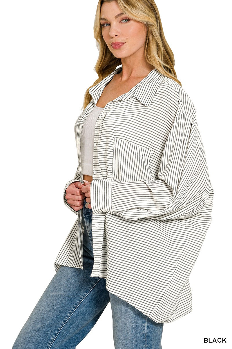 Woven Stripe Button Down Shirt