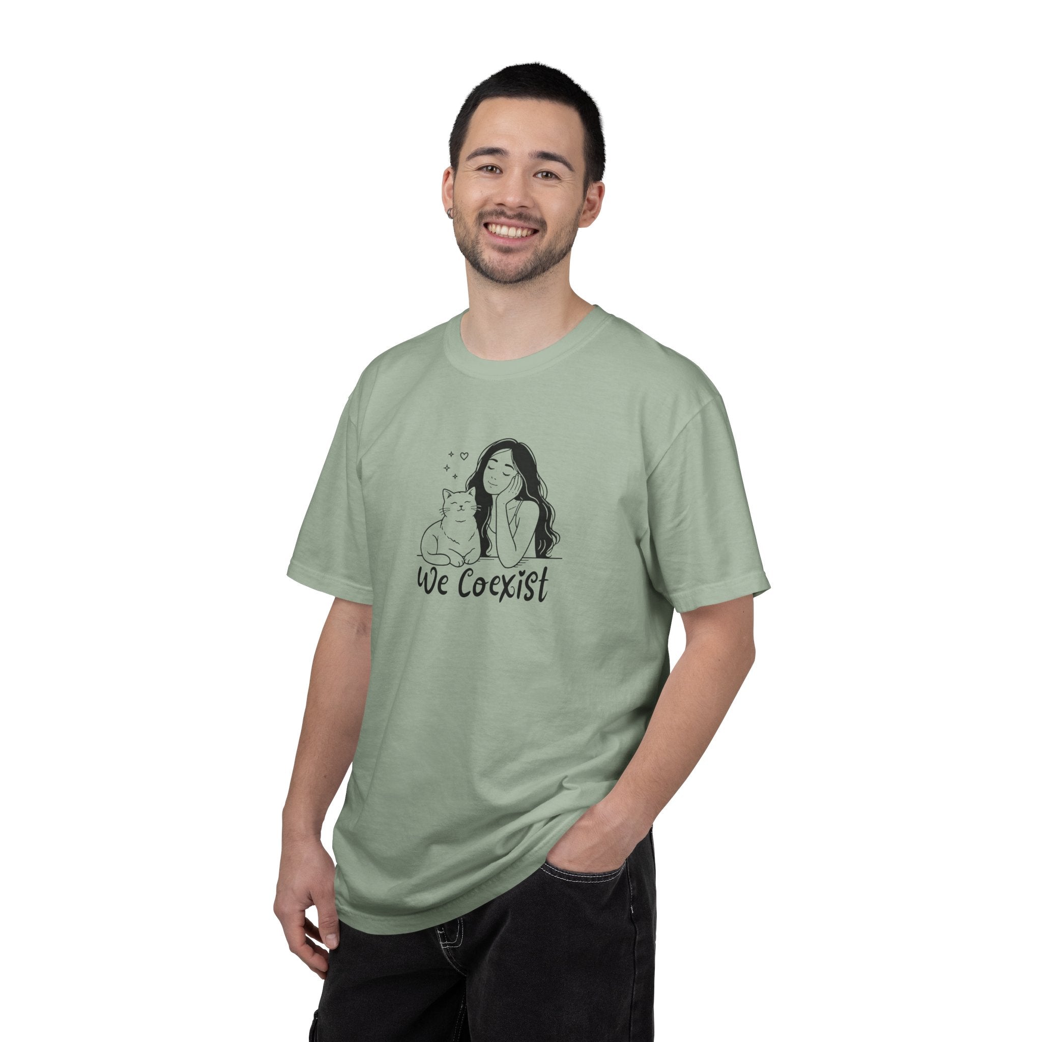 We Coexist T-Shirt – Minimalist Cat Lover Graphic Tee