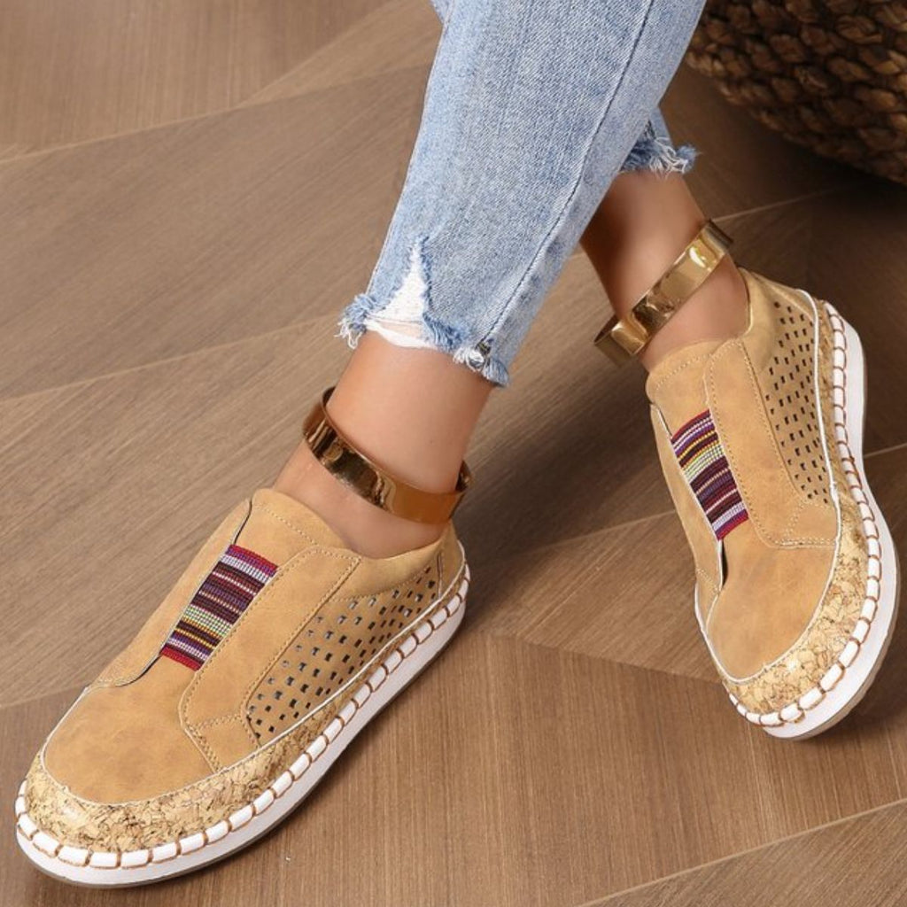 Women's Casual Slip-On Walking Sneakers with Cork Trim Detail