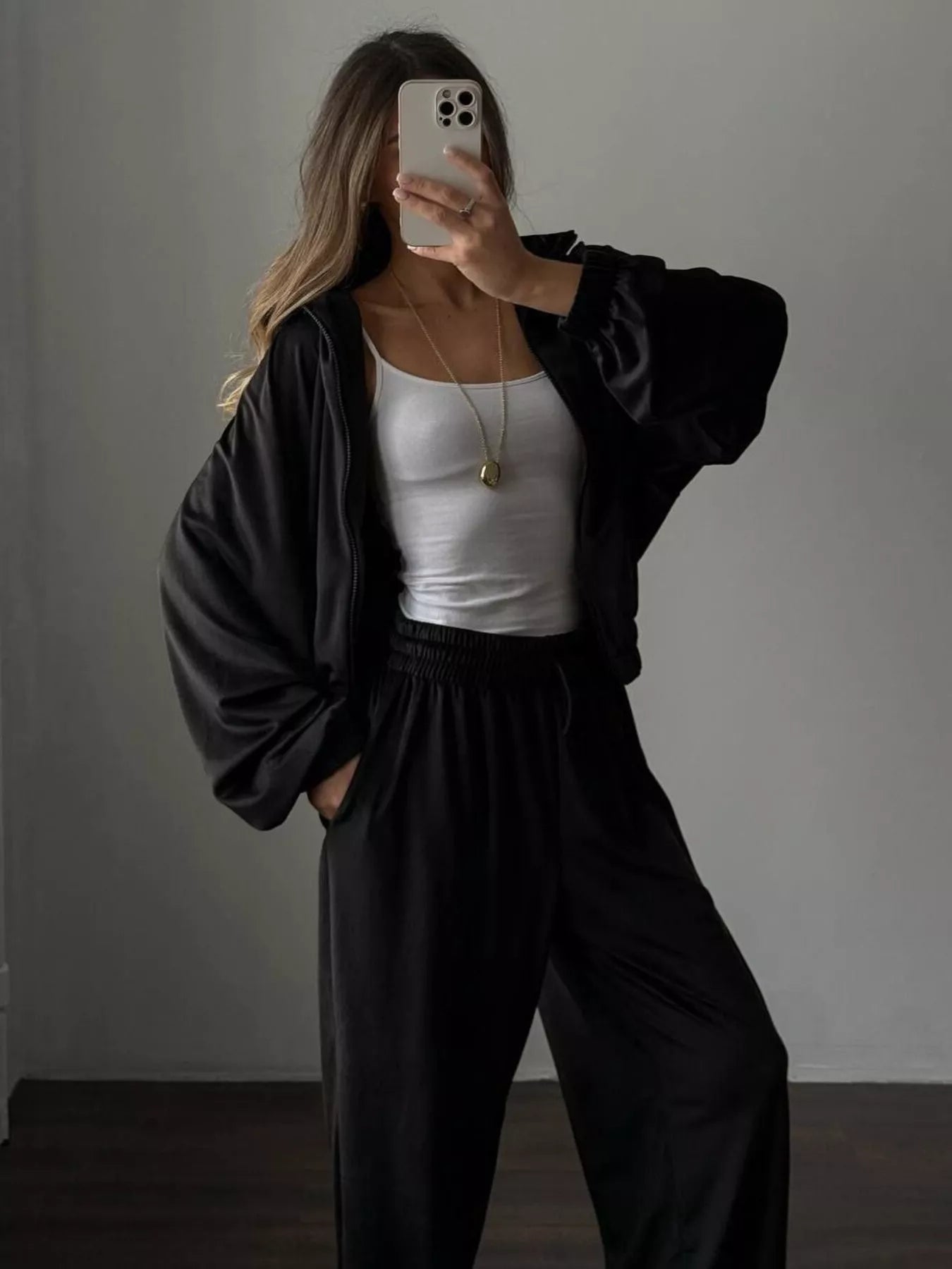 Zip Up Long Sleeve Polyester Outfit Set