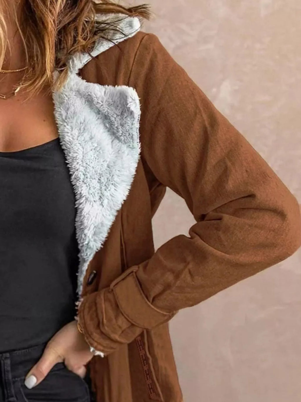 Women's Grey Button Up Jacket with Soft Sherpa Lining
