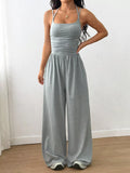 Women's Sleeveless Wide Leg Knit Jumpsuit in Grey and Brown