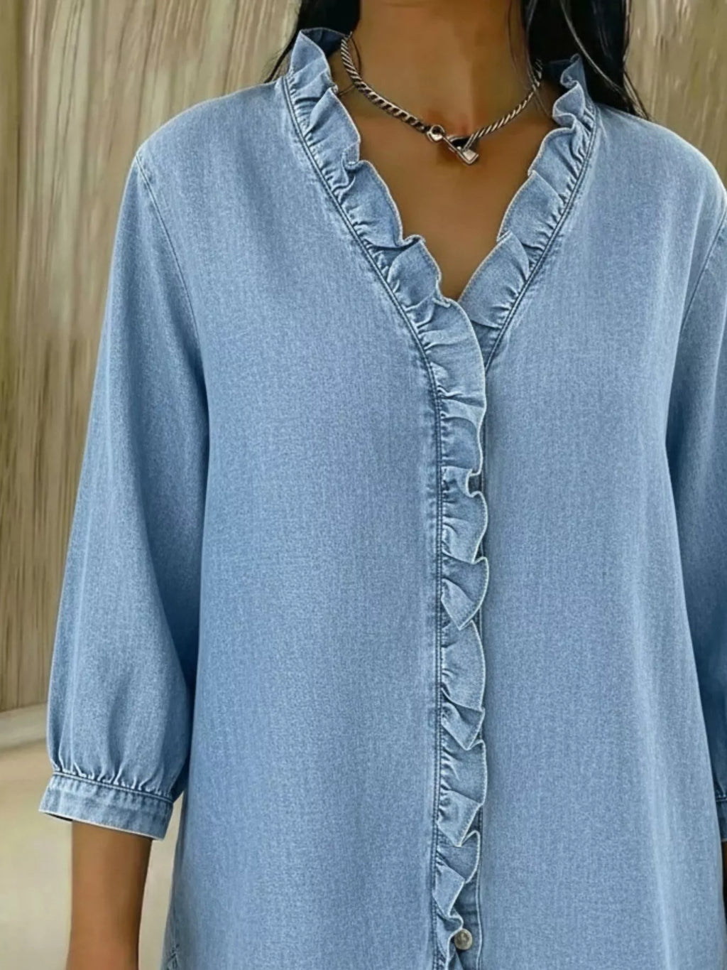 Women's V-Neck Ruffled Button Down Shirt Plus Size