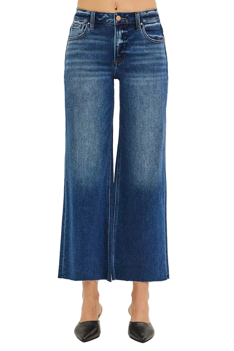 RISEN Full Size Mid Rise Crop Wide Raw Cut Hem Jeans Plus Size