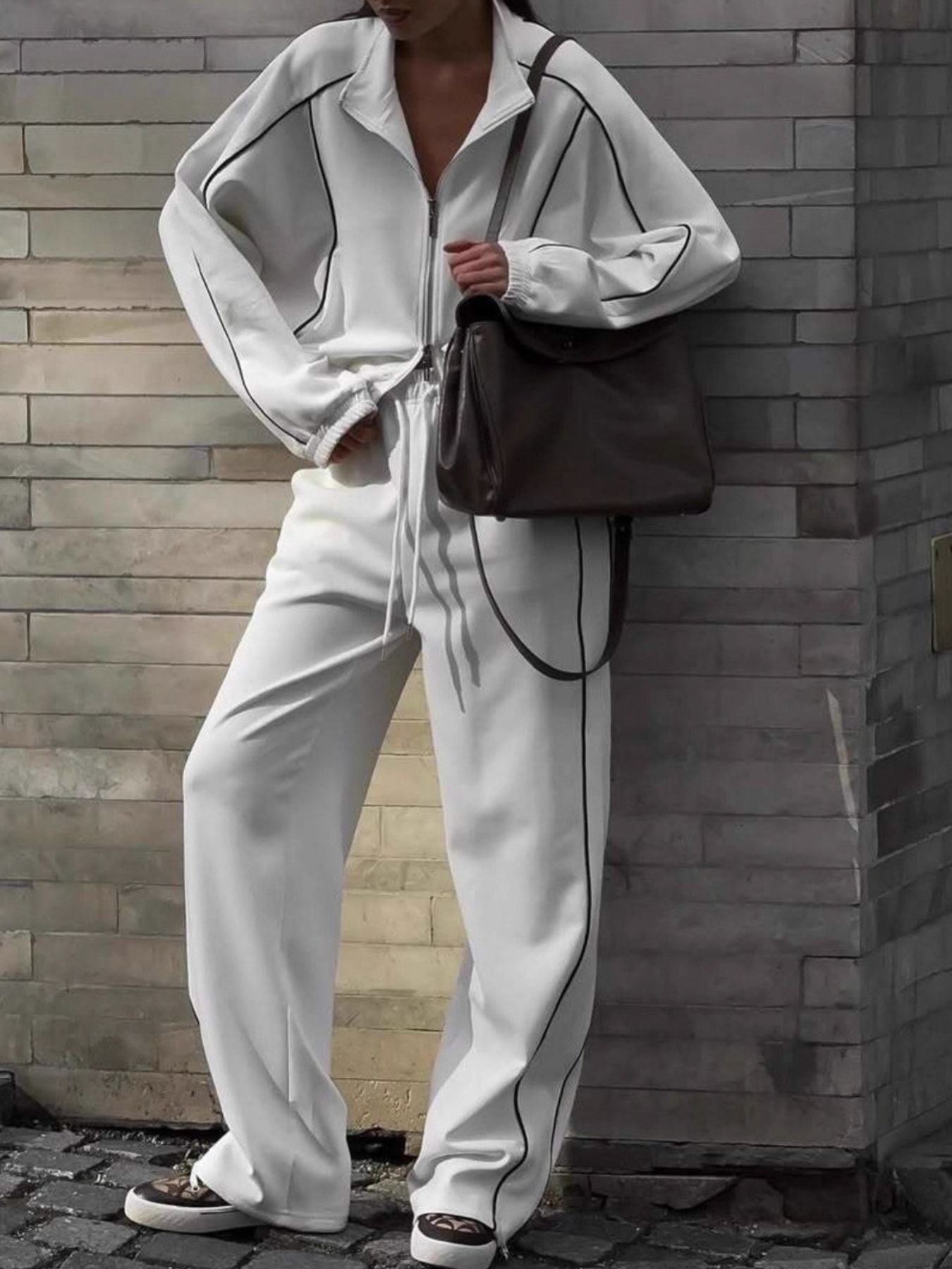 Women's Zip Up Joggers Set | Relaxed Fit Sporty Tracksuit